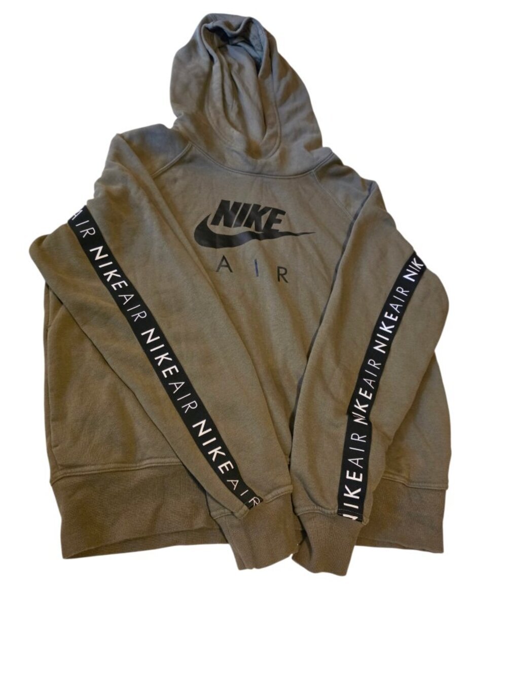 Nike Air Women's Olive Green Spellout Scuba Neck Hoodie CZ4014-222 Sz L